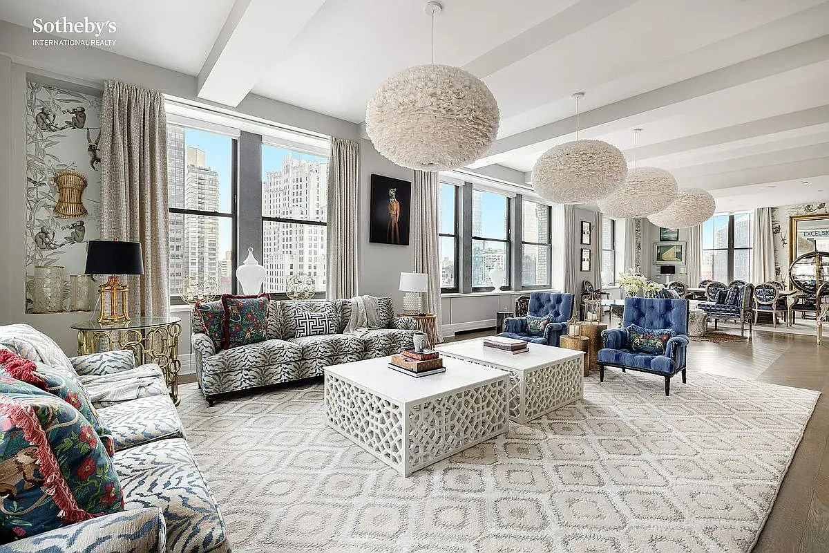 Here's the living room — from this angle, windows eat the wall. Skyline flex.