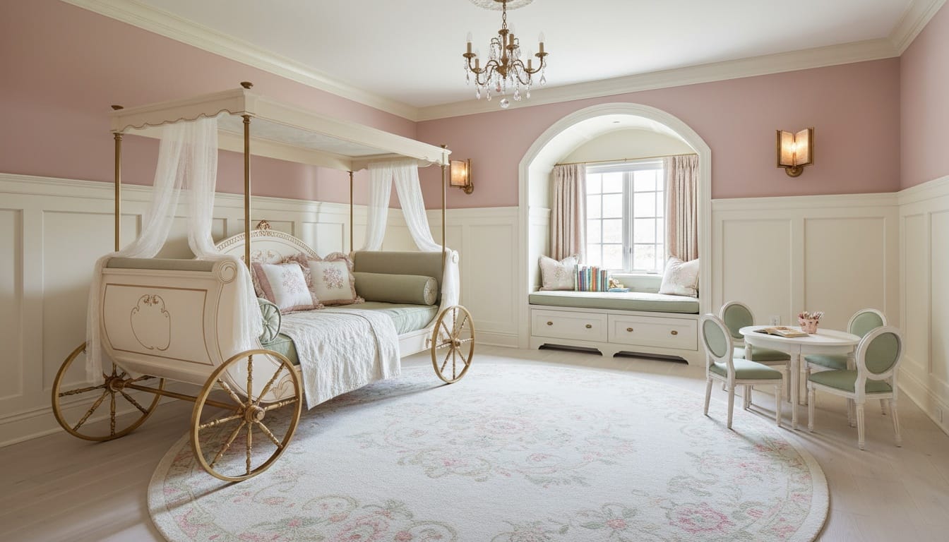 Children’s bedroom upstairs at rear-right, princess‑inspired but refined
