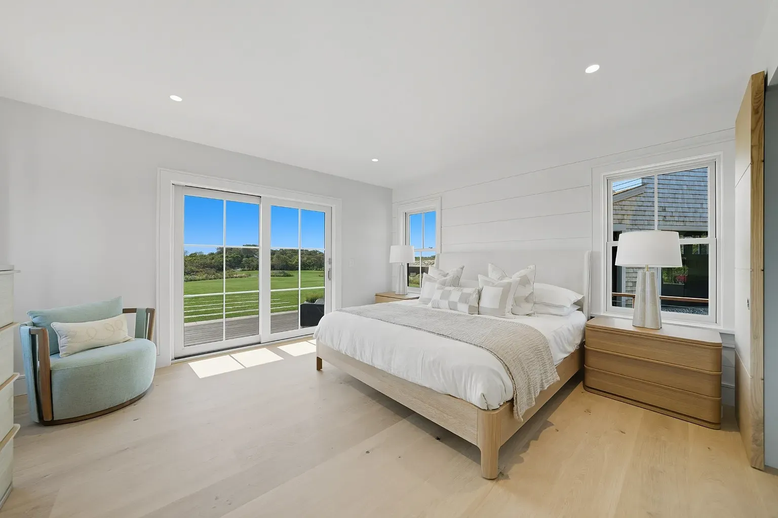 Not sure about this combo—shiplap with modern windows, but it's cute.