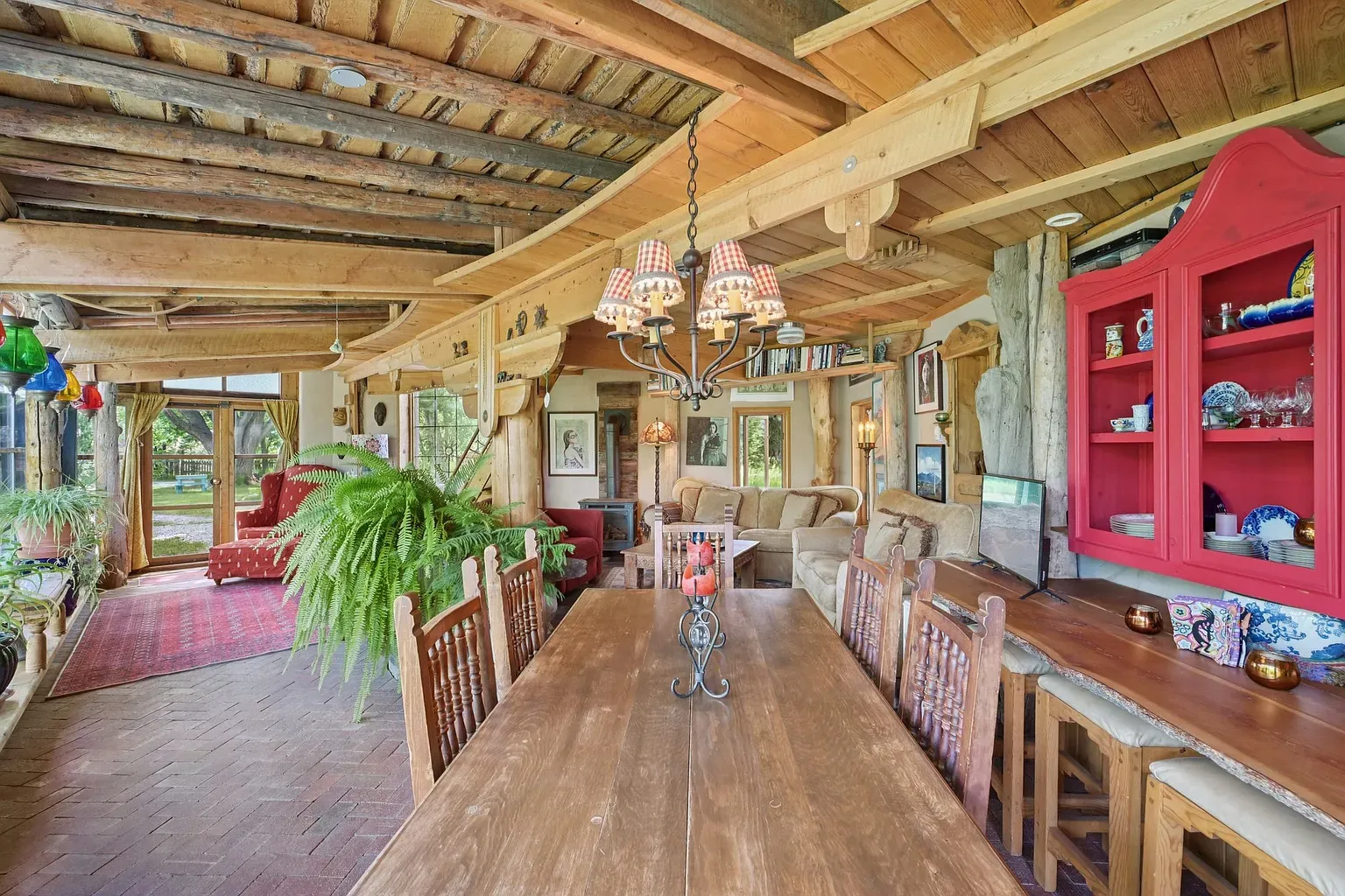 Dining room under massive beams. Feels Thanksgiving every night.