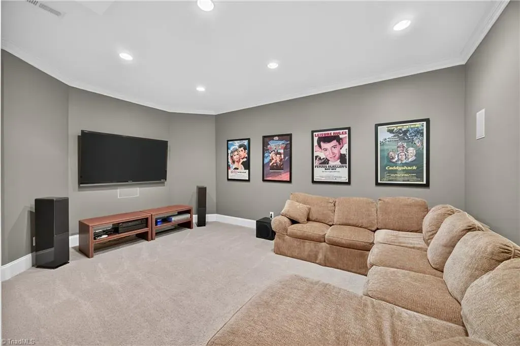 Comfy sectional parked for movie marathons. Neutral everything, which is honestly perfect.