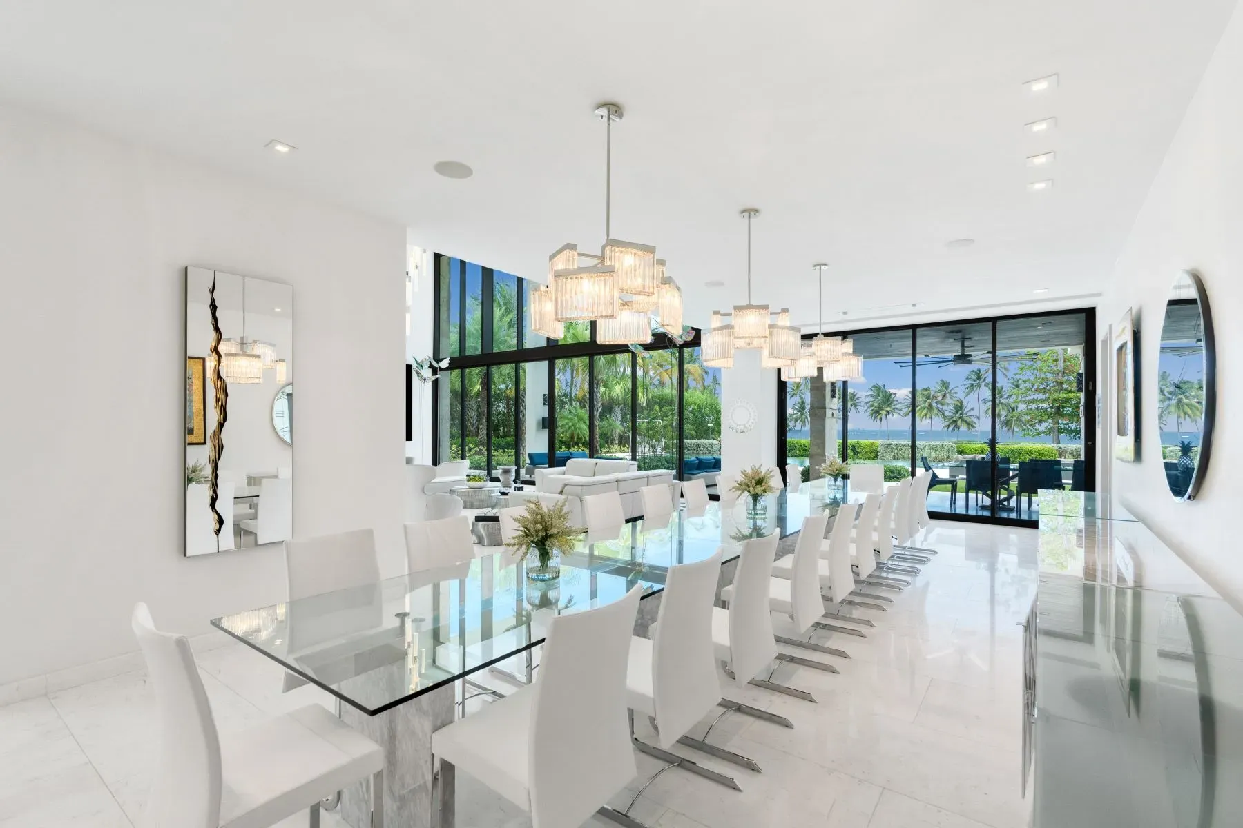 Glass table squad meeting on marble. Try not to drop a fork.