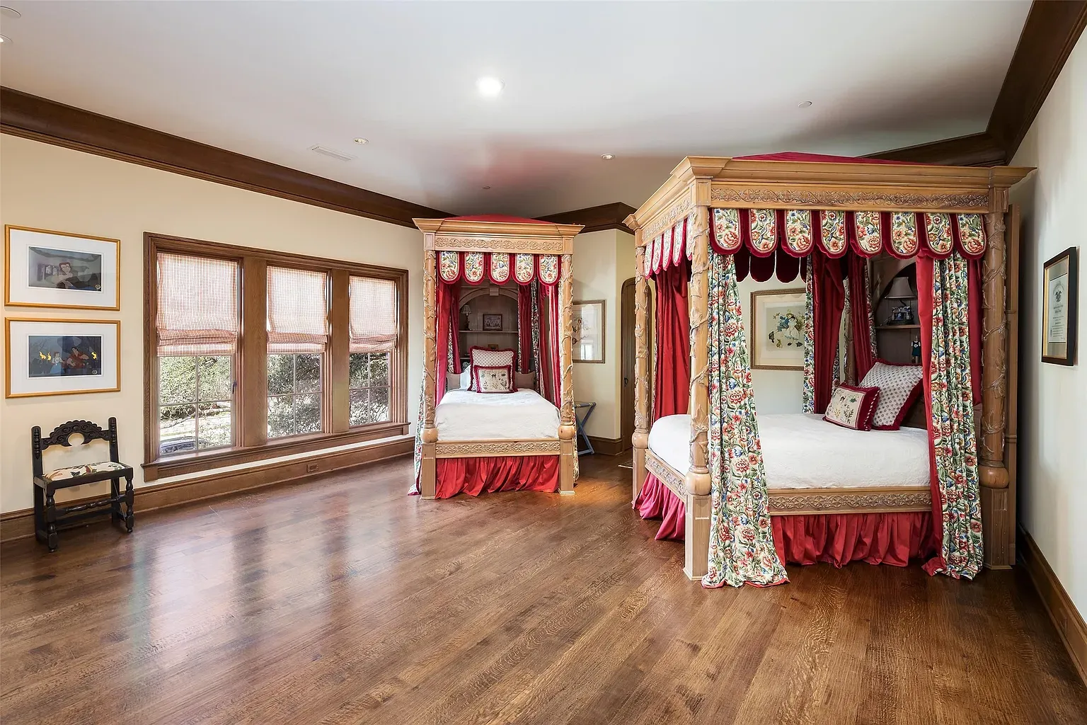 Two canopy beds a period drama set. Fancy sleepover vibes.
