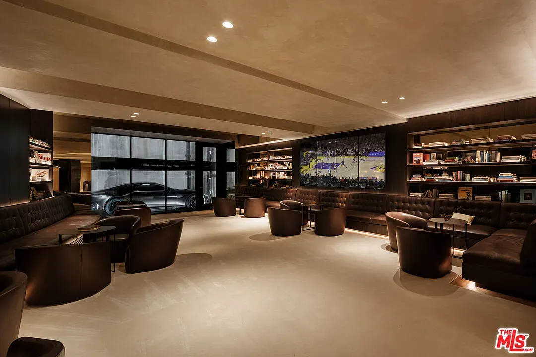 Media room leans warm—earth tones and soft lighting. Not sure about this combo.