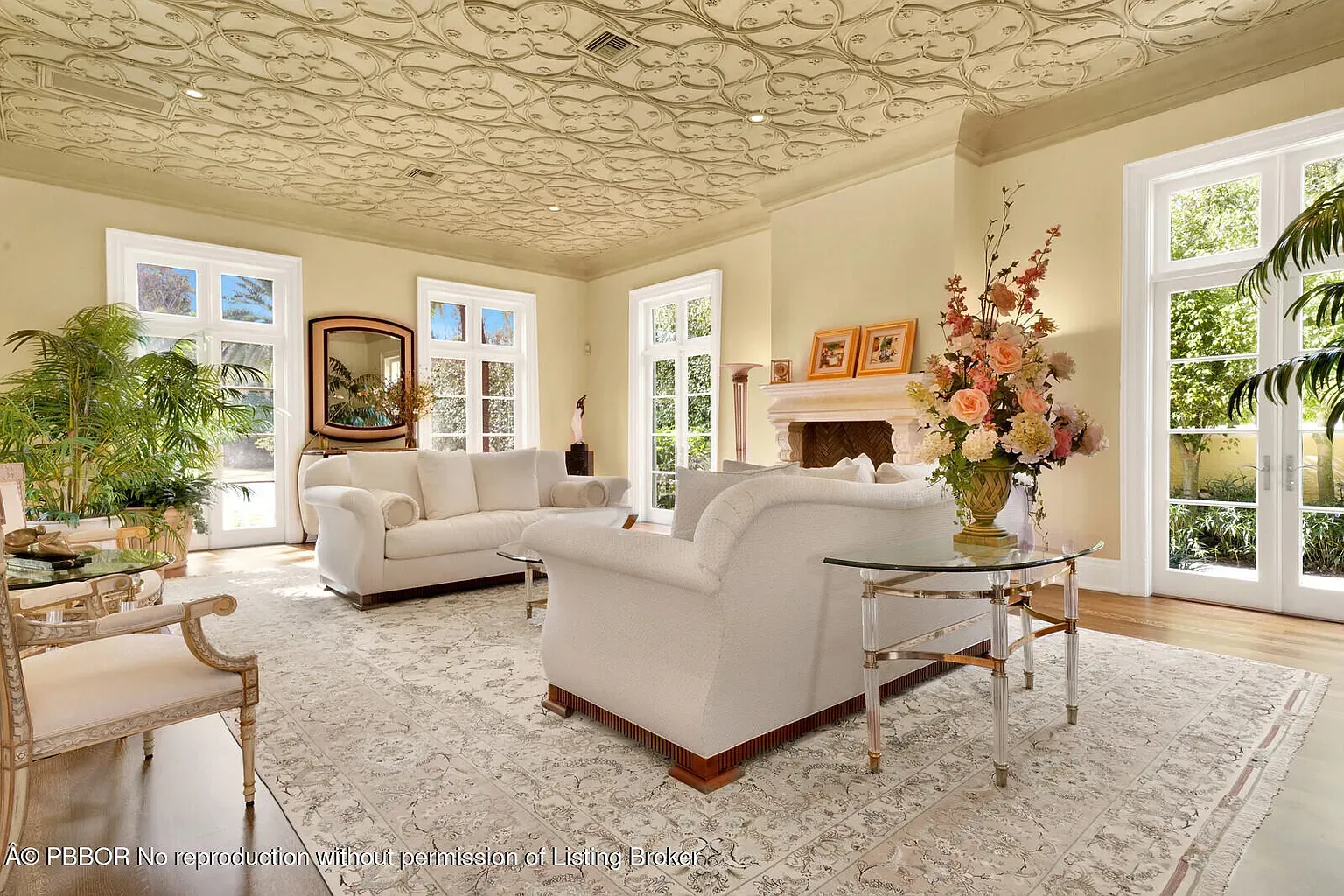 Here's the living room. two big cream sofas facing off. Soft, grown-up.