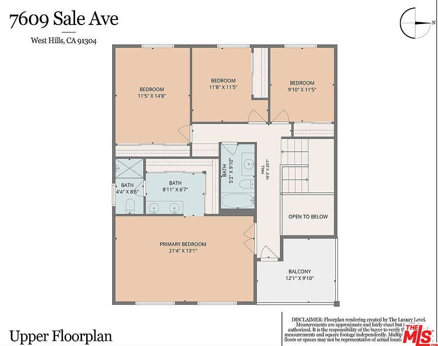Upper level floor plan schematic