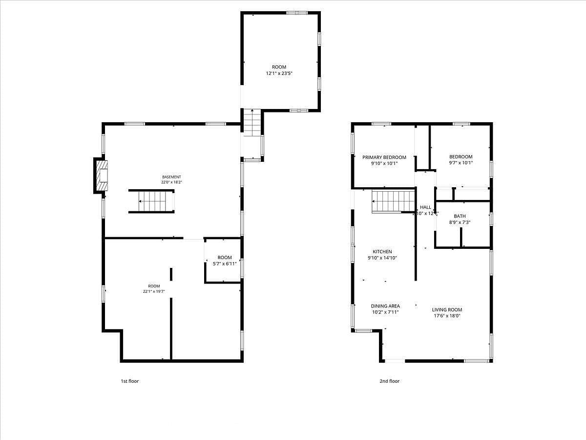 Combined floor plans of both levels of the house