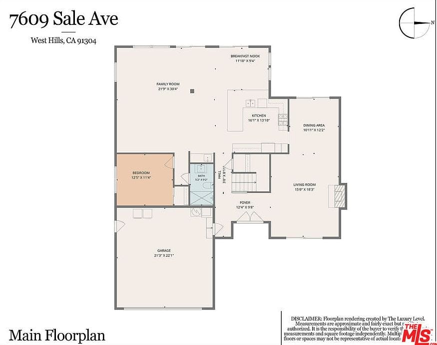 Main level floor plan schematic