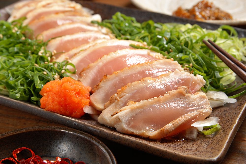 a raw chicken sashimi dish prepared for a recipe