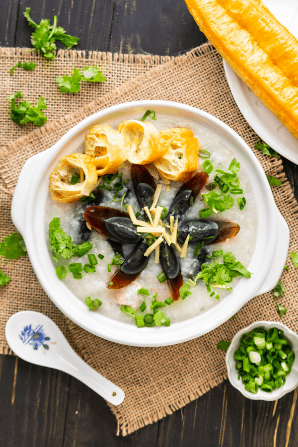 a delicious dish with century egg congee