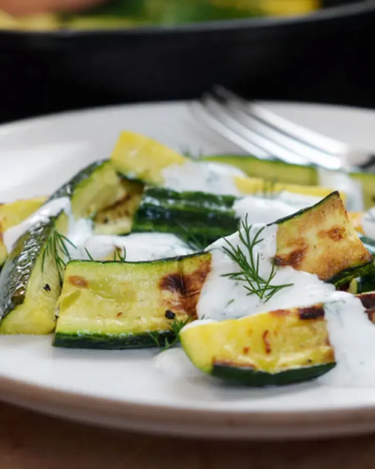 Grilled Zucchini with Yogurt-Dill Sauce