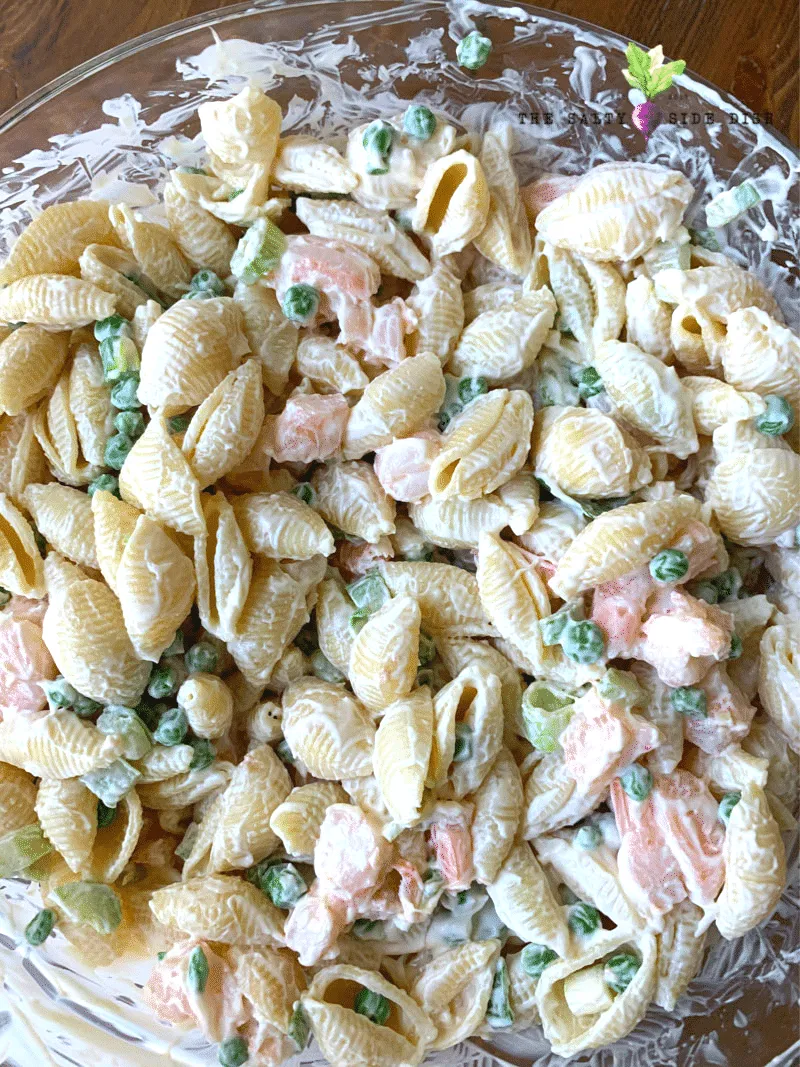 Mayo Pasta Salad with Shrimp from SaltySideDish