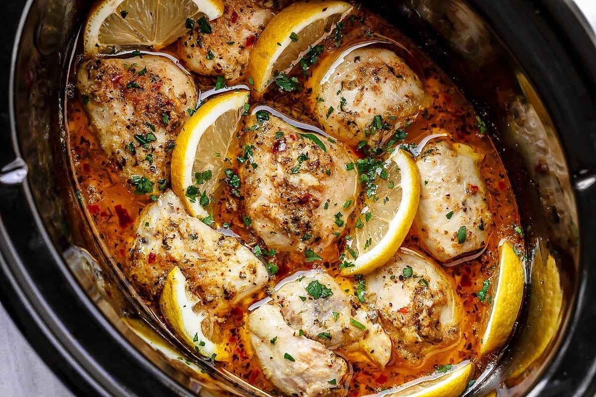 Crockpot Lemon Garlic Butter Chicken Thighs