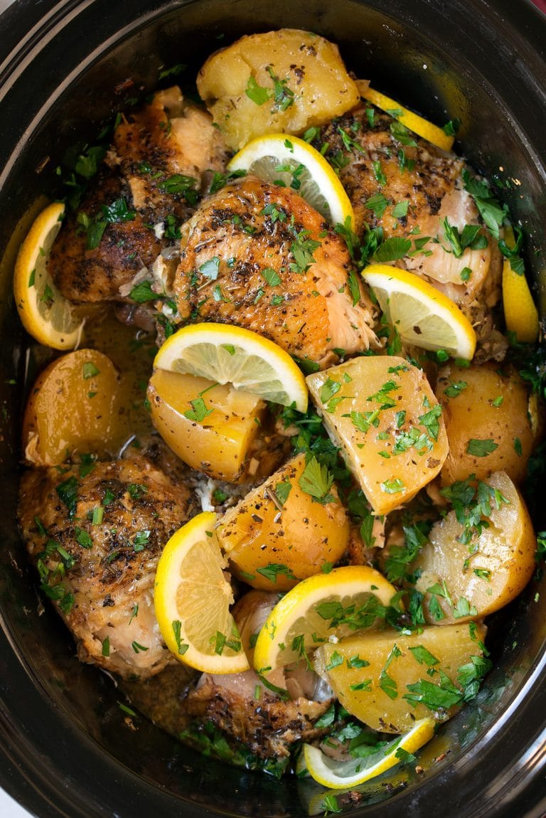 Greek Slow Cooker Lemon Chicken and Potatoes