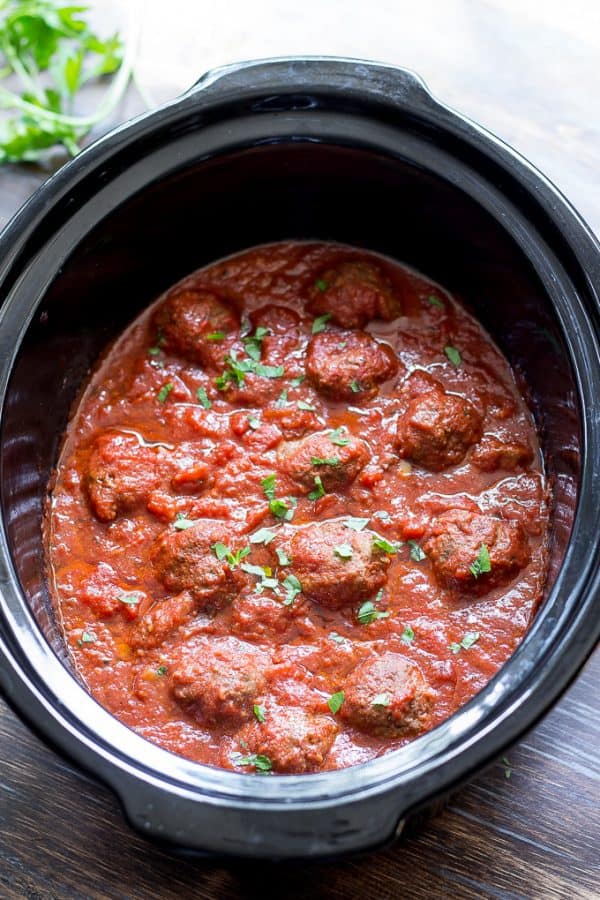 Healthy Paleo Slow Cooker Meatballs in Marinara Sauce (whole30)