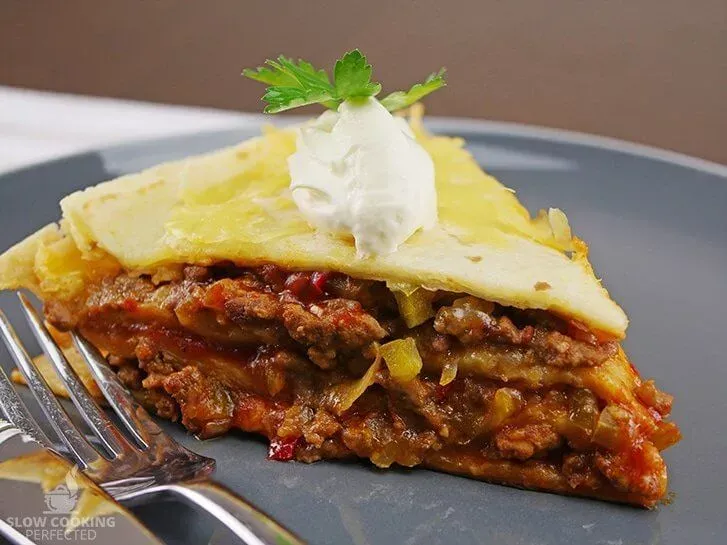 Layered Slow Cooker Beef Enchiladas
