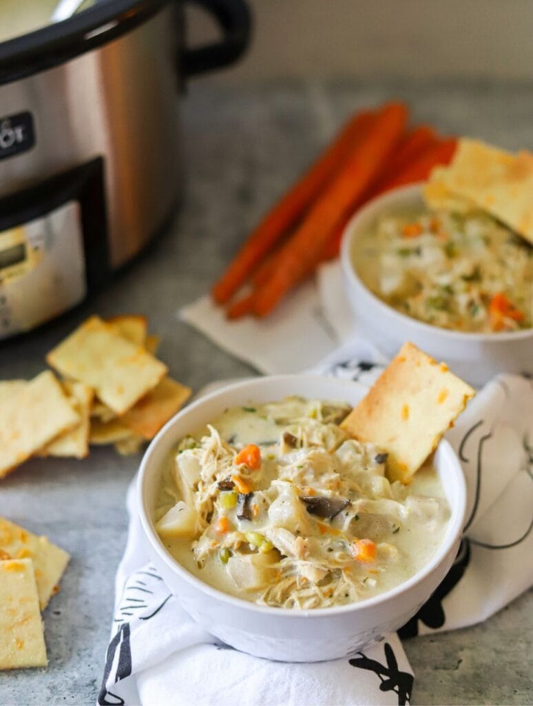 Low Carb Creamy Chicken Pot Pie Soup in a Crock Pot