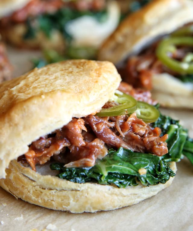 Pulled Pork and Kale Biscuit Sandwiches