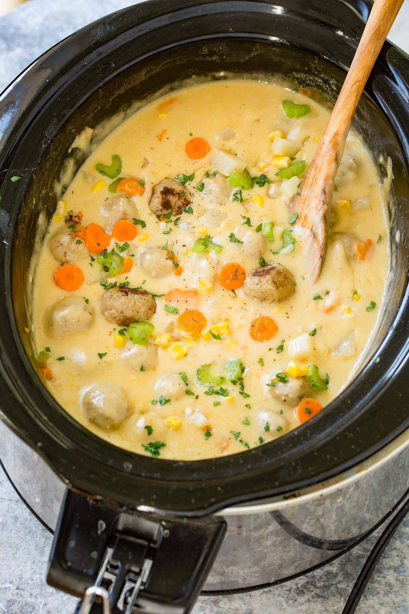 Slow Cooker Cheesy Meatball Soup