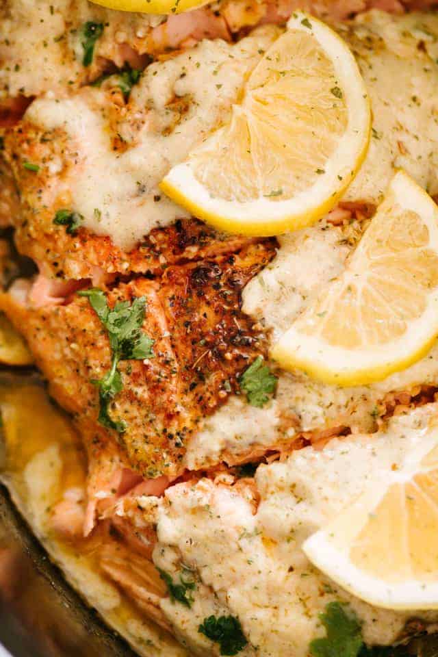Slow Cooker Salmon with Creamy Lemon Sauce