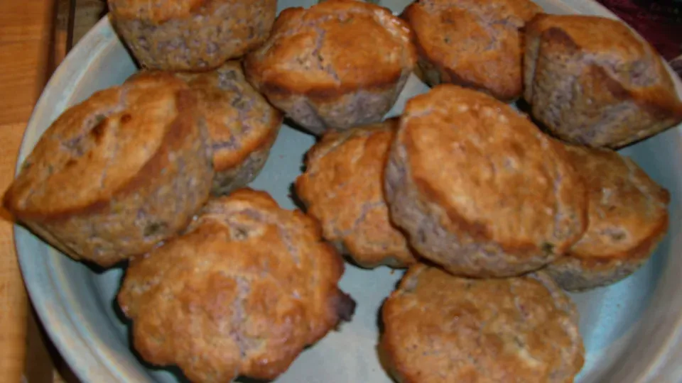 Blue Cornmeal Chile Bacon Muffins