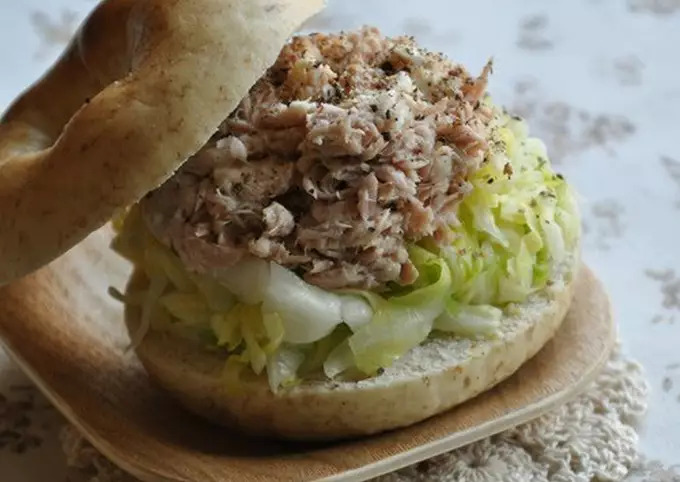 Bagel Sandwich Loaded with Cabbage and Tuna