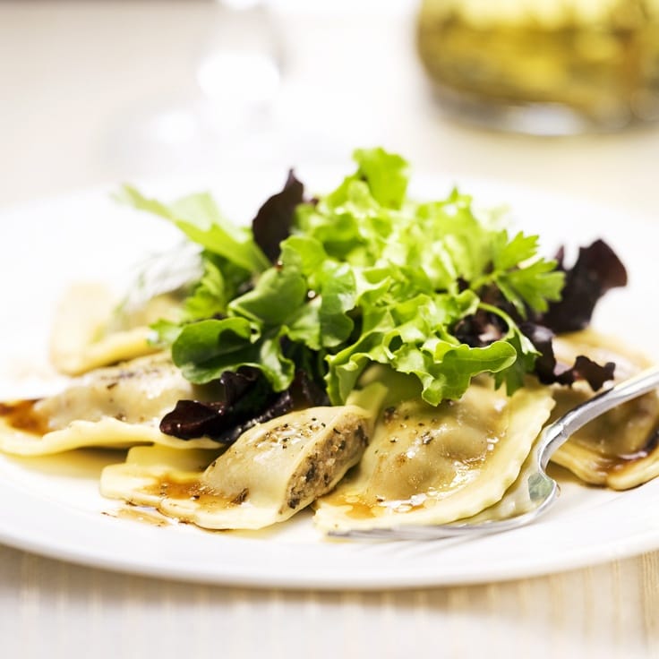 Balsalmic Mixed Greens with Wild Mushroom Agnolotti