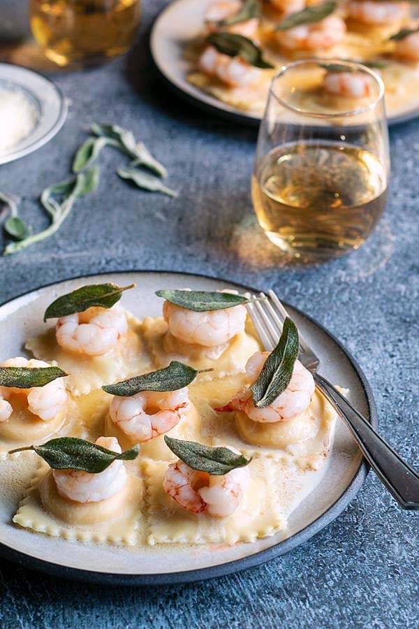 butternut squash ravioli with shrimp