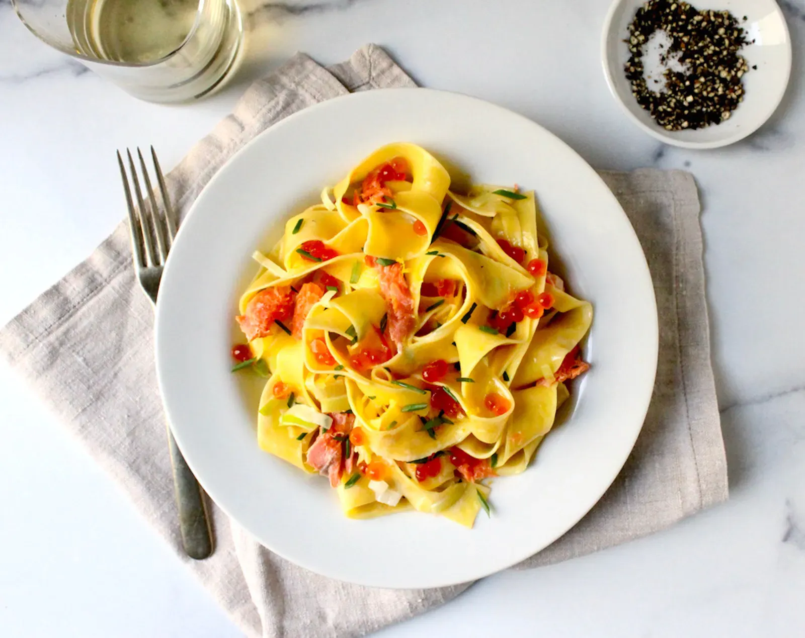 Pasta with Smoked Salmon and Caviar