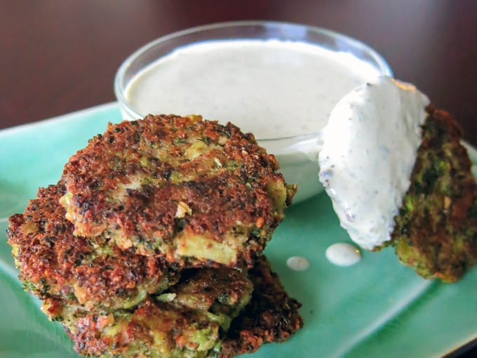 Broccoli-Almond Fritters with Creamy Lemon Tarragon Sauce (Paleo, Vegan, & Gluten-Free)