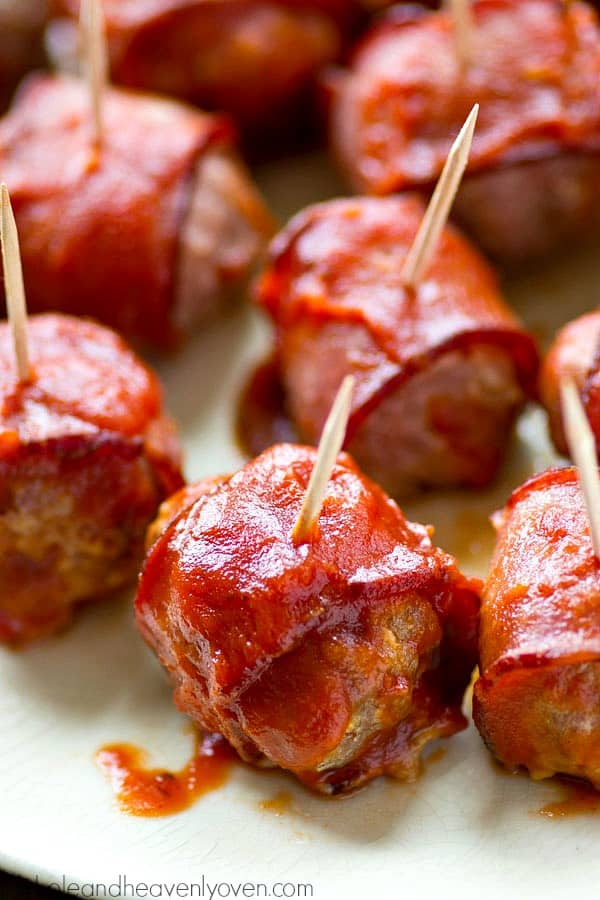 Crockpot BBQ Bacon-Wrapped Turkey Meatballs