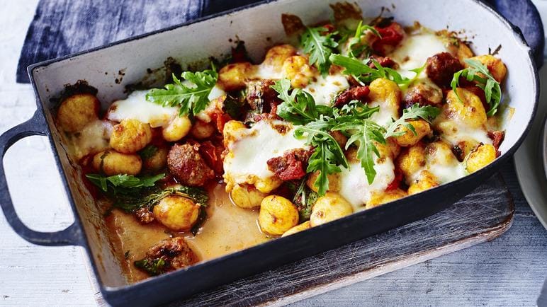 Sausage, Tomato and Rocket Gnocchi Bake