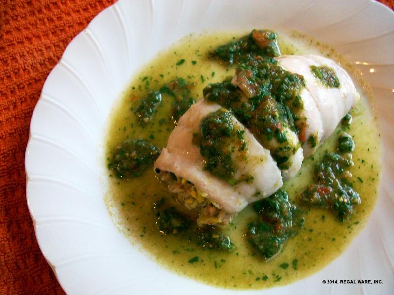 Crabmeat Stuffed Flounder with Tomato Parsley Dressing