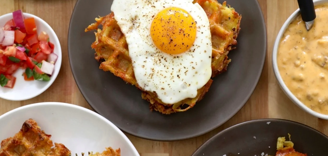 Cheesy Shredded Potato Waffles