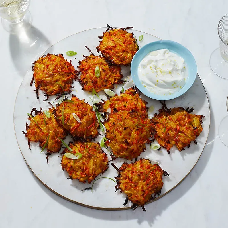 Shredded potato and carrot latkes