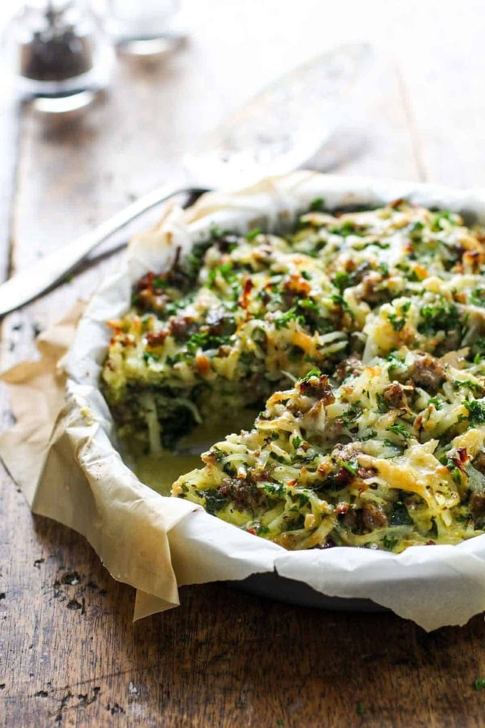 Shredded Potato & Sausage Pie