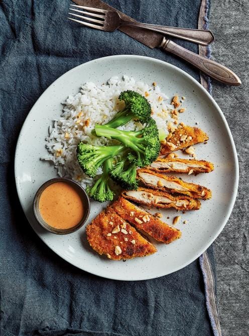 Breaded Chicken Cutlets with Peanut Sauce
