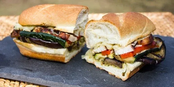 Grilled Chicken Eggplant and Zucchini on a Bun