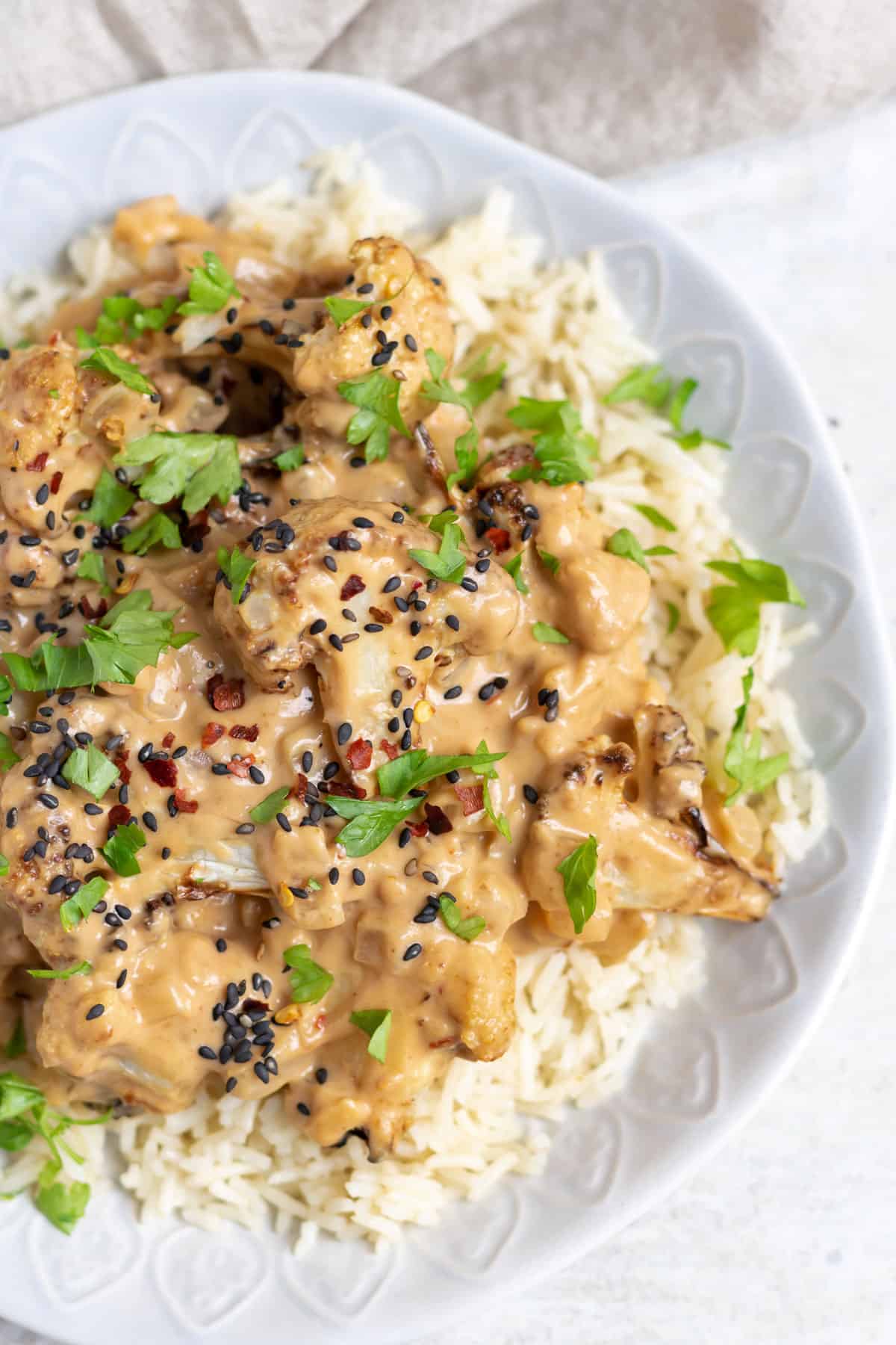 Roasted Cauliflower in Peanut Sauce