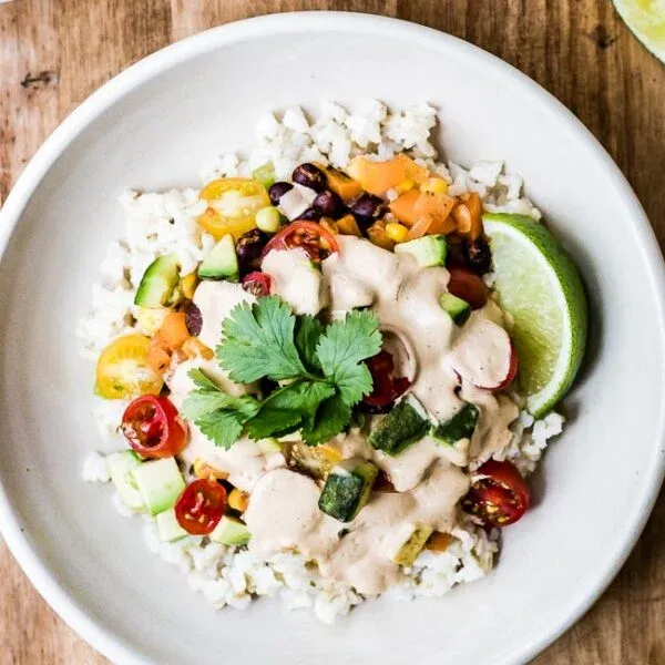 Vegan Burrito Bowl with Cashew Chipotle Cream Sauce