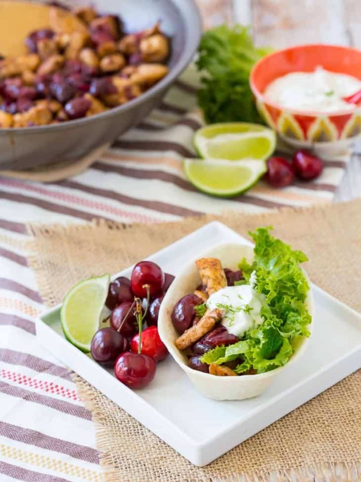 Cherry Chicken Tacos with Lime Sour Cream