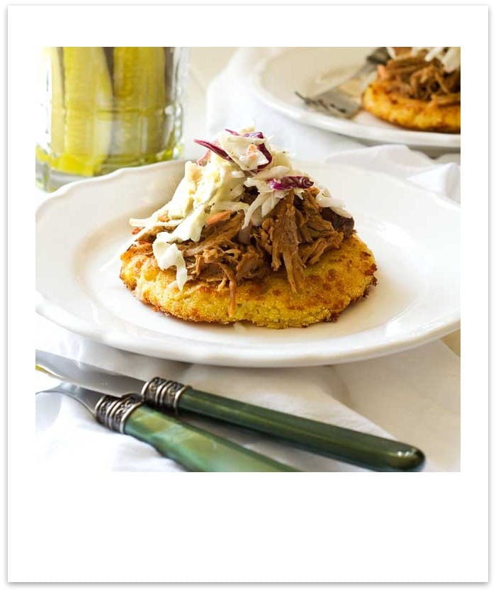 Gluten Free Pulled Pork on Polenta Cakes