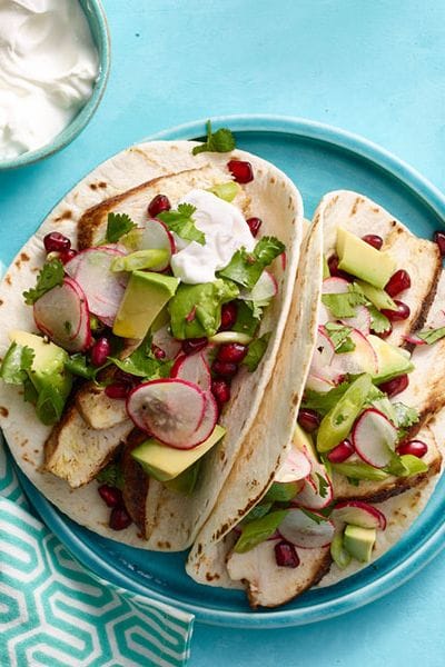 Spiced Chicken Tacos with Avocado and Pomegranate Salsa