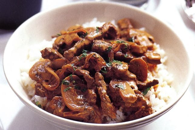 Beef stroganoff with rice