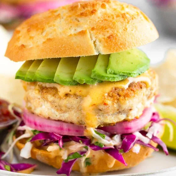 Mahi Mahi Burgers with Chipotle Mayo & Cabbage Slaw