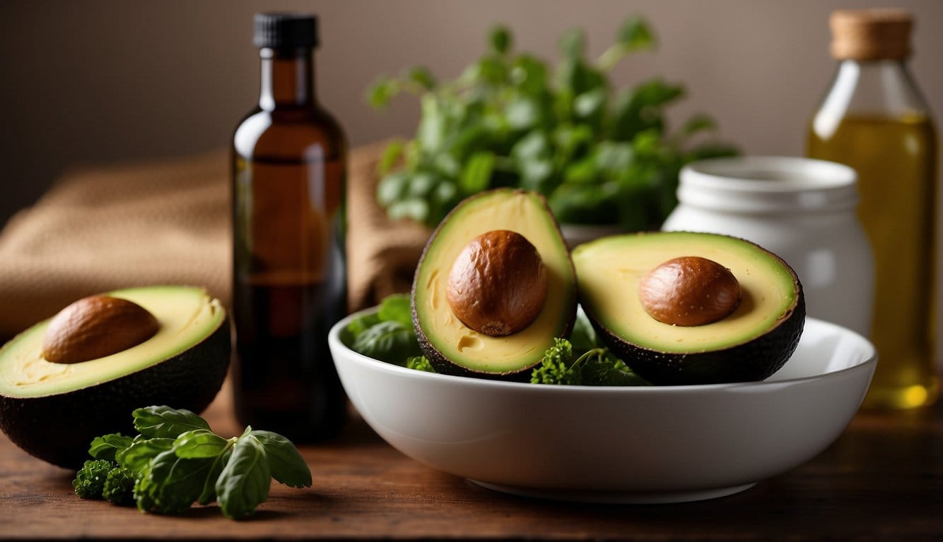 A bottle of refined avocado oil sits next to a bowl of vegetables, replacing traditional vegetable oil in a cooking scene