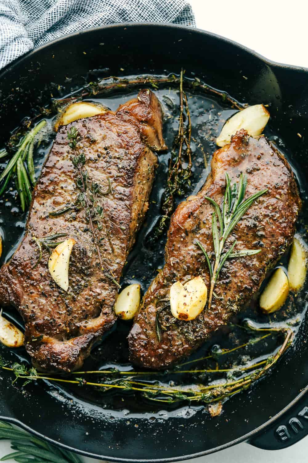 delicious homemade skillet New York Strip Steak