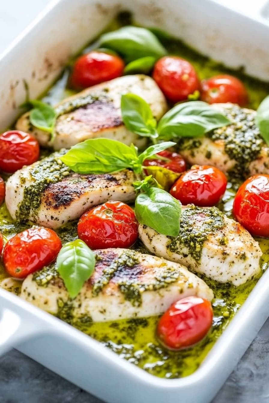 3-Ingredient Pesto Chicken Bake