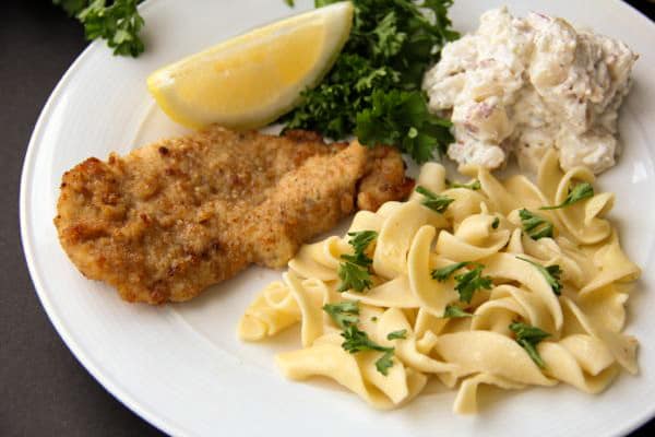Chicken Schnitzel with Noodles
