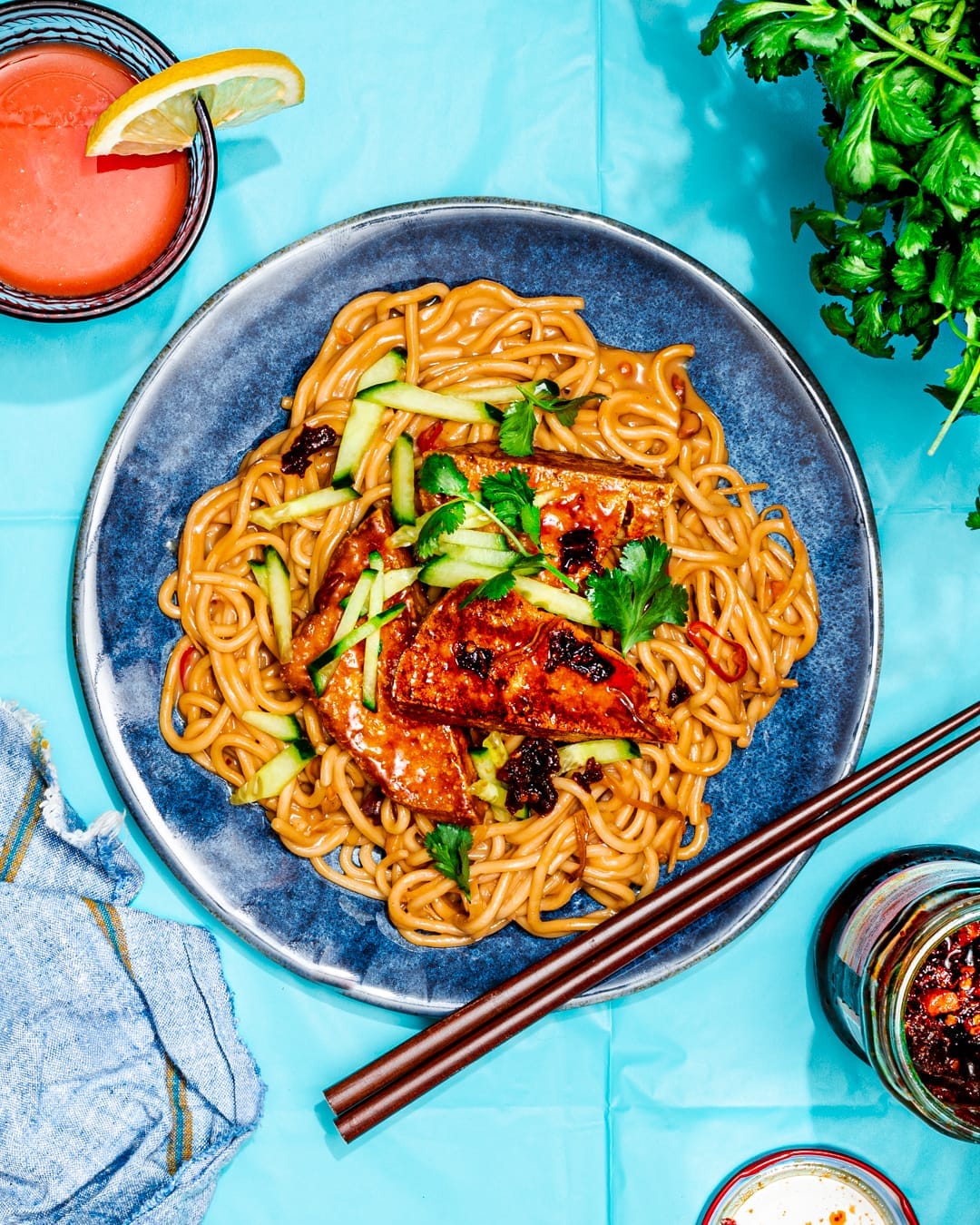 Spicy Peanut Noodles with Crispy Tofu